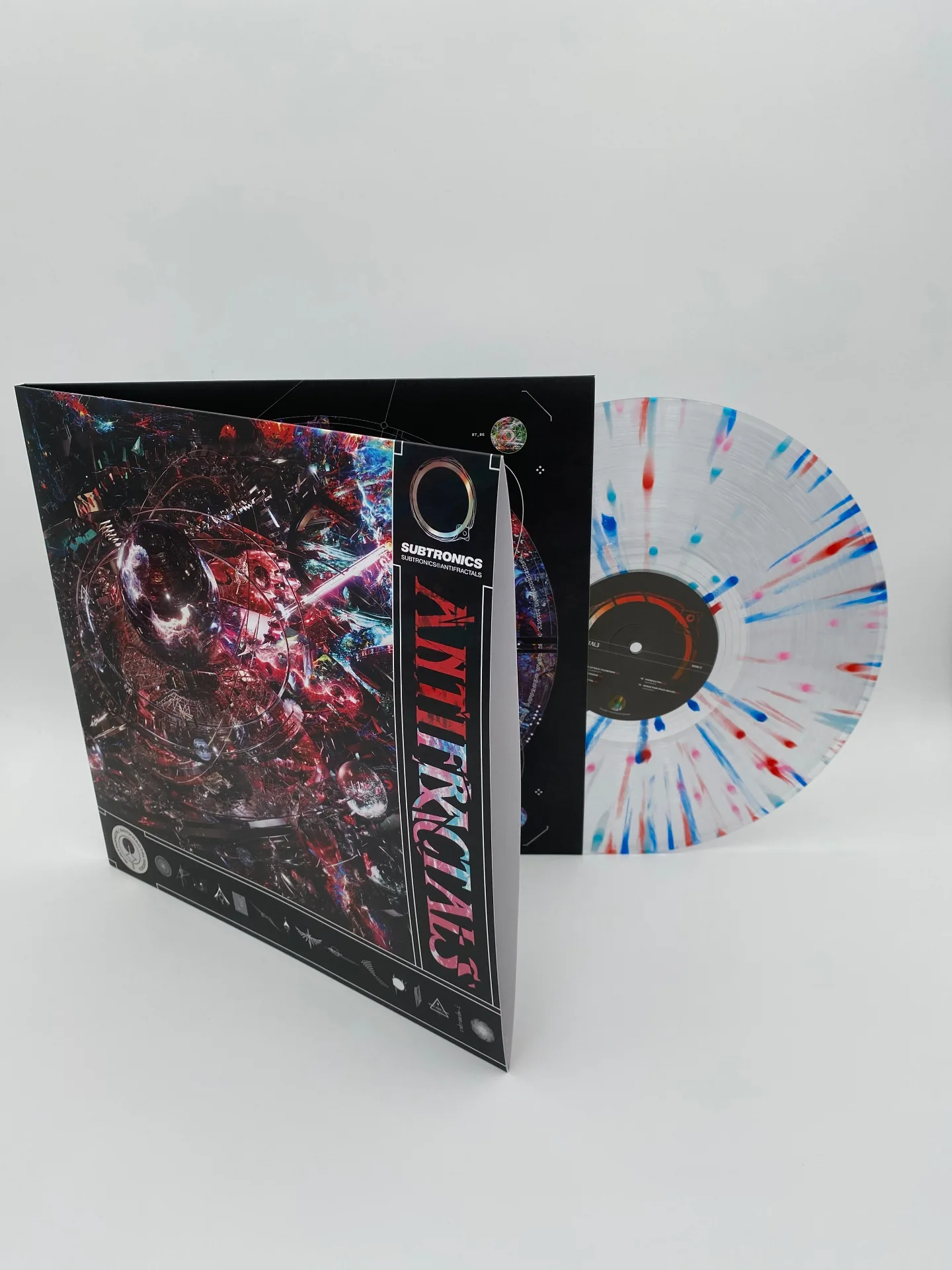 Subtronics Antifractals gatefold jacket with clear splatter vinyl pressed in Los Angeles